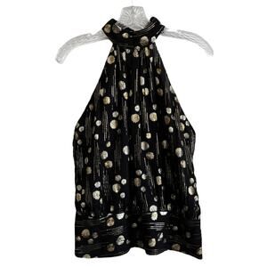 Mason Halter Top Silk Black Metallic Gold Silver Pattern